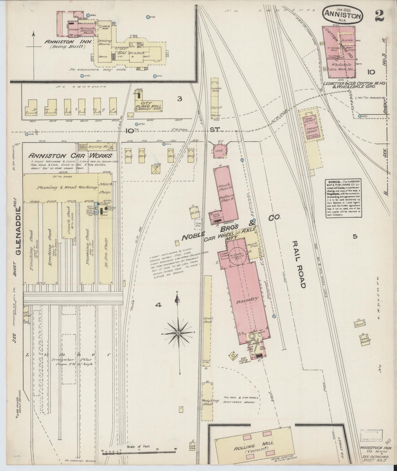 Sanborn Fire Insurance Map from Anniston, Calhoun County, Alabama (1885), Sheet #0002 - Complete Map Set gallery image, historic Sanborn map, vintage wall art, Alabama Alabama