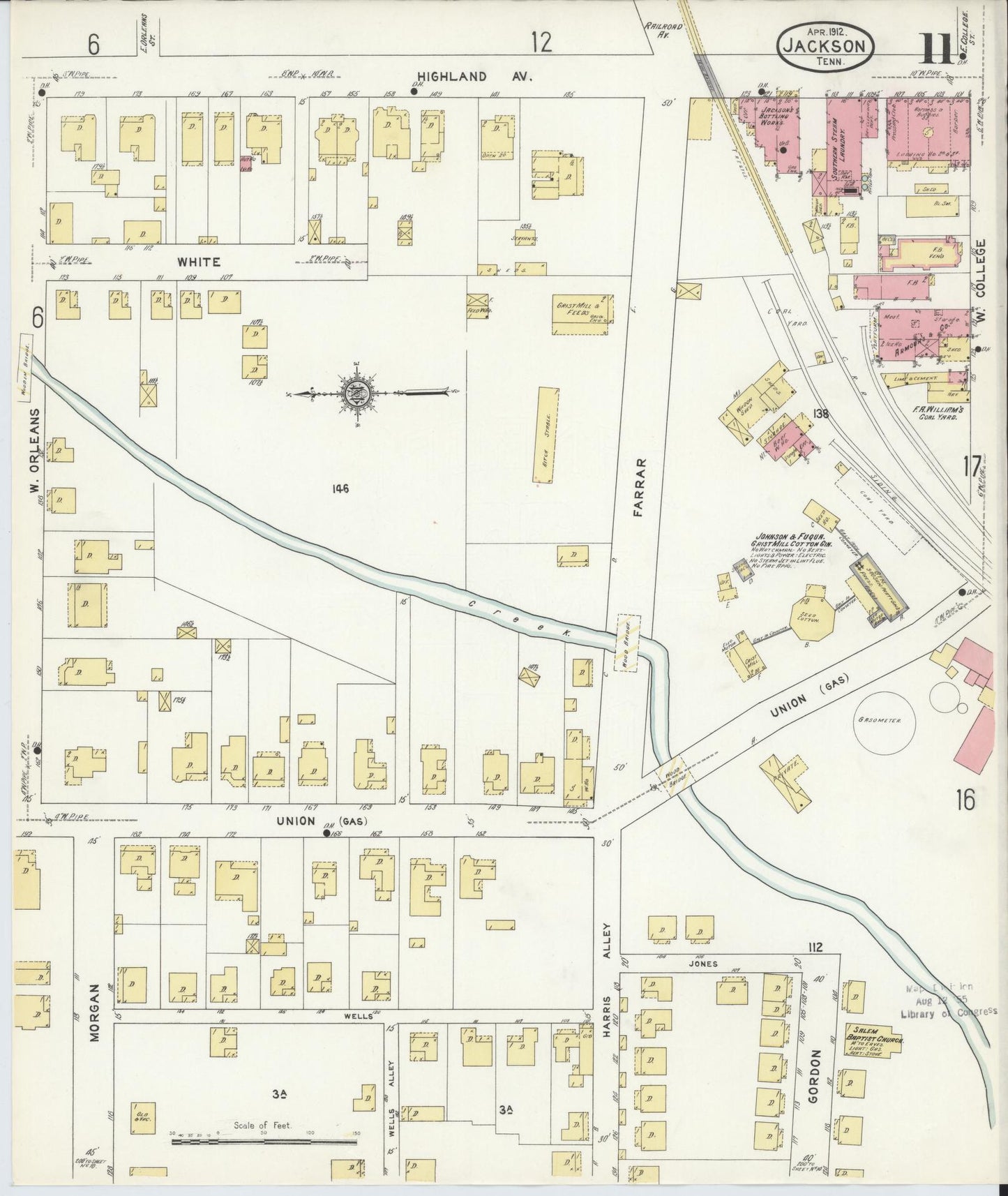 Sanborn Fire Insurance Map from Jackson, Madison County, Tennessee (1912), Sheet #0011 - Complete Map Set gallery image, historic Sanborn map, vintage wall art, Tennessee Tennessee