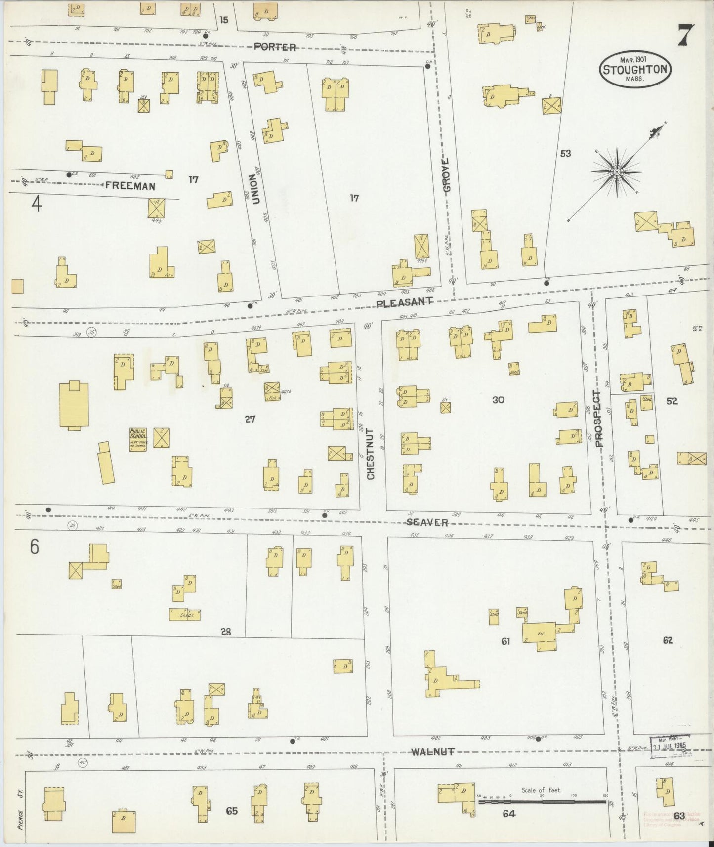 Sanborn Fire Insurance Map from Stoughton, Norfolk County, Massachusetts (1901), Sheet #0007 - Complete Map Set gallery image, historic Sanborn map, vintage wall art, Massachusetts Massachusetts