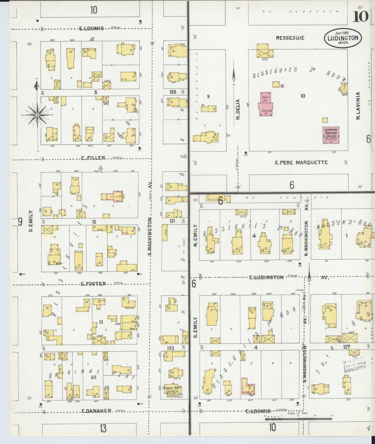 Sanborn Fire Insurance Map from Ludington, Mason County, Michigan (1900), Sheet #0010 - Historic Sanborn Fire Insurance Map Print, vintage old map wall art, antique decor, genealogy gift, Michigan Michigan map