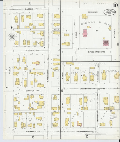 Sanborn Fire Insurance Map from Ludington, Mason County, Michigan (1900), Sheet #0010 - Historic Sanborn Fire Insurance Map Print, vintage old map wall art, antique decor, genealogy gift, Michigan Michigan map