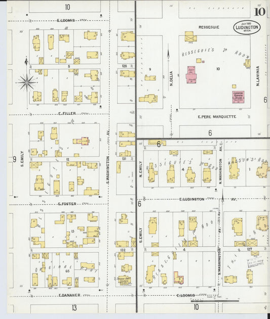 Sanborn Fire Insurance Map from Ludington, Mason County, Michigan (1900), Sheet #0010 - Historic Sanborn Fire Insurance Map Print, vintage old map wall art, antique decor, genealogy gift, Michigan Michigan map