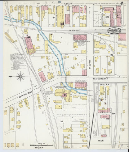 Sanborn Fire Insurance Map from Mansfield, Richland County, Ohio (1892), Sheet #0006 - Historic Sanborn Fire Insurance Map Print, vintage old map wall art, antique decor, genealogy gift, Ohio Ohio map