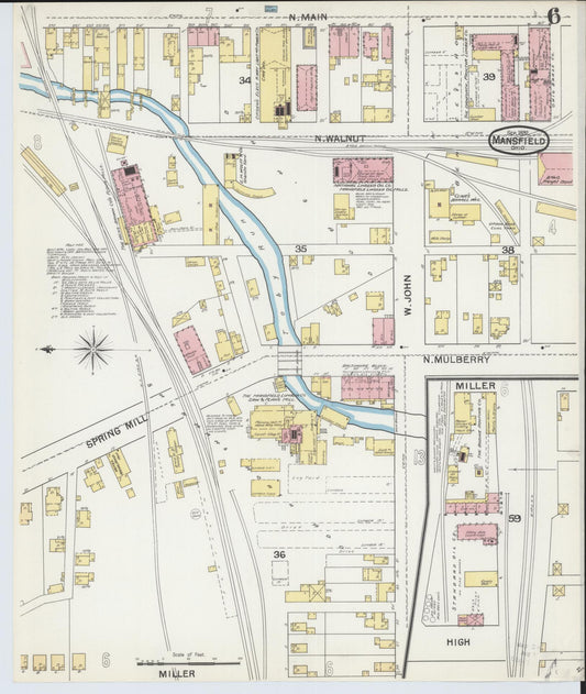 Sanborn Fire Insurance Map from Mansfield, Richland County, Ohio (1892), Sheet #0006 - Historic Sanborn Fire Insurance Map Print, vintage old map wall art, antique decor, genealogy gift, Ohio Ohio map