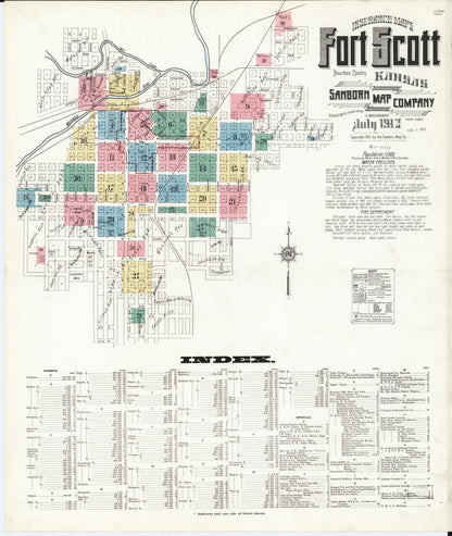 Sanborn Fire Insurance Map from Fort Scott, Bourbon County, Kansas (1912), Sheet #0001 - Complete Map Set gallery image, historic Sanborn map, vintage wall art, Kansas Kansas