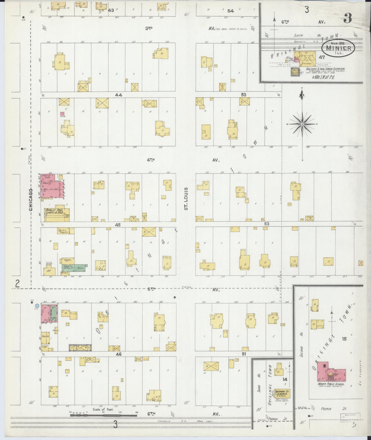Sanborn Fire Insurance Map from Minier, Tazewell County, Illinois (1906), Sheet #0003 - Complete Map Set gallery image, historic Sanborn map, vintage wall art, Illinois Illinois
