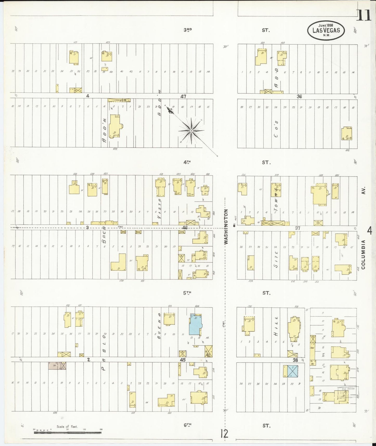 Sanborn Fire Insurance Map from Las Vegas, San Miguel County, New Mexico (1898), Sheet #0011 - Historic Sanborn Fire Insurance Map Print, vintage old map wall art, antique decor, genealogy gift, New Mexico New Mexico map