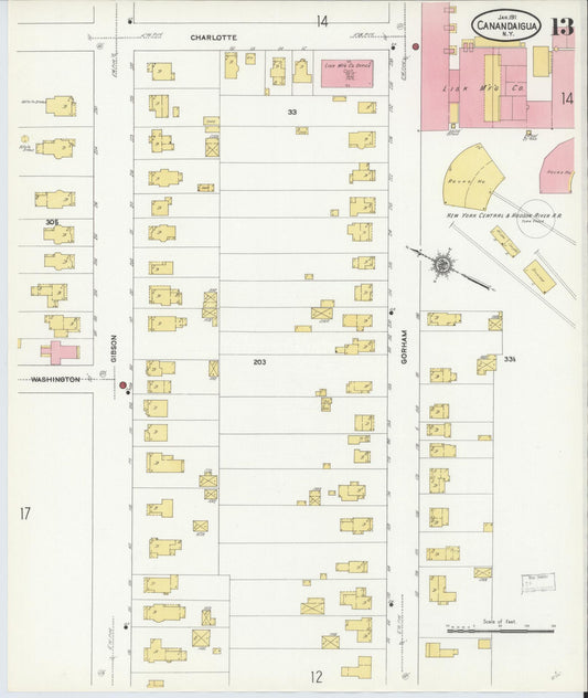Sanborn Fire Insurance Map from Canandaigua, Ontario County, New York (1911), Sheet #0013 - Historic Sanborn Fire Insurance Map Print, vintage old map wall art, antique decor, genealogy gift, New York New York map