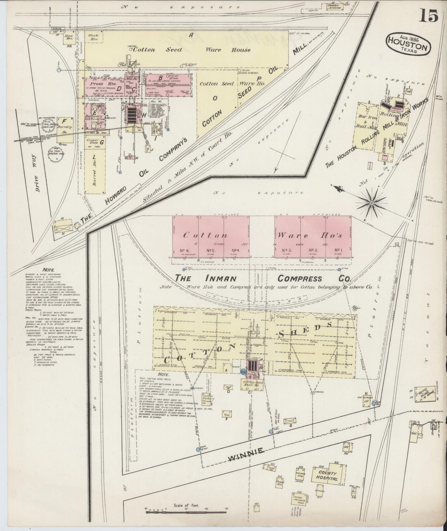 Sanborn Fire Insurance Map from Houston, Harris County, Texas (1885), Sheet #0015 - Historic Sanborn Fire Insurance Map Print, vintage old map wall art, antique decor, genealogy gift, Texas Texas map