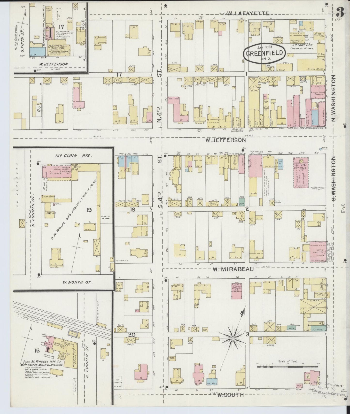 Sanborn Fire Insurance Map from Greenfield, Highland County, Ohio (1893), Sheet #0003 - Historic Sanborn Fire Insurance Map Print, vintage old map wall art, antique decor, genealogy gift, Ohio Ohio map