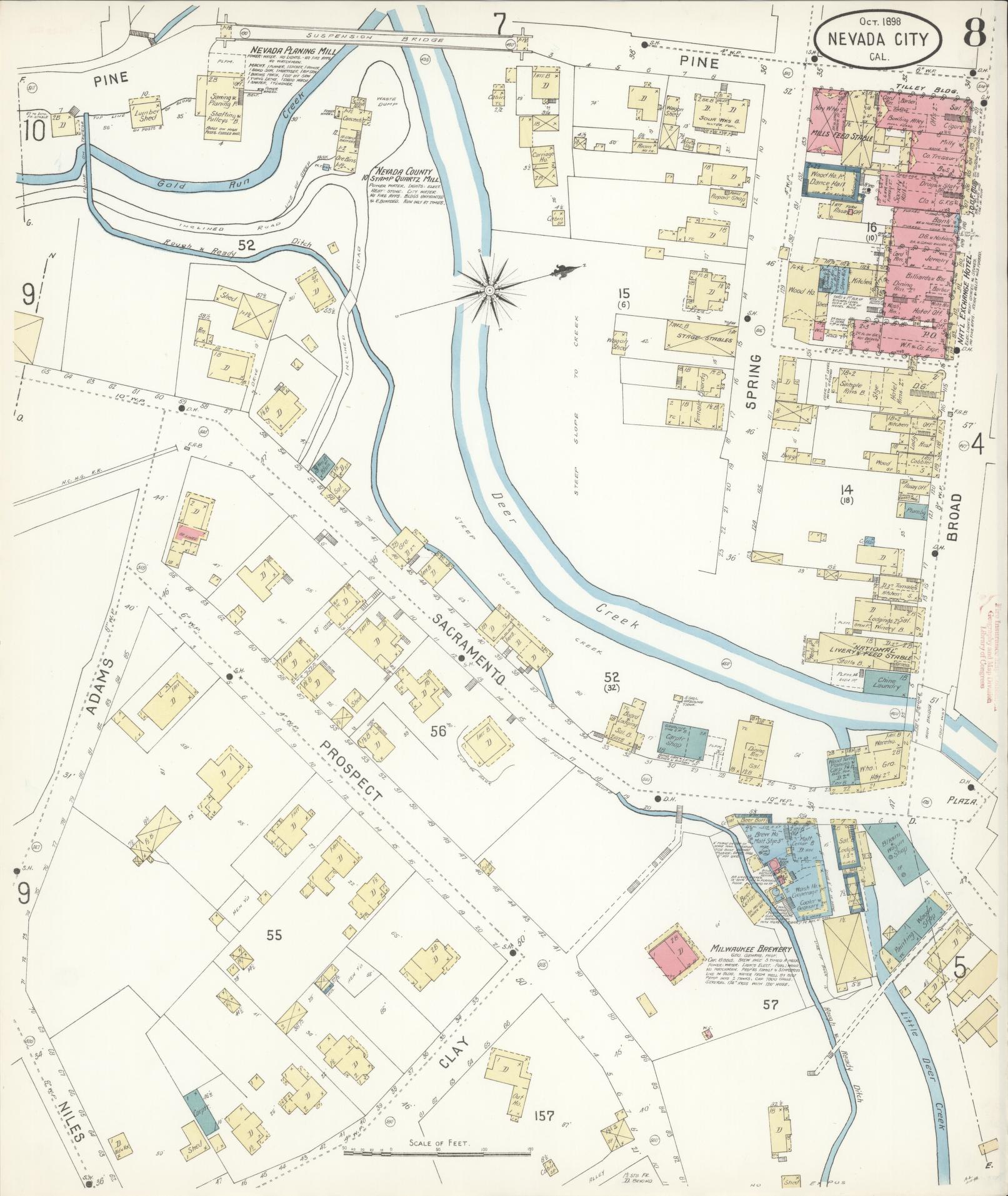 Sanborn Fire Insurance Map from Nevada City, Nevada County, California (1898), Sheet #0008 - Historic Sanborn Fire Insurance Map Print, vintage old map wall art, antique decor, genealogy gift, California California map