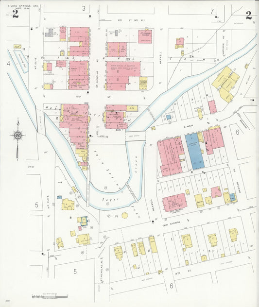 Sanborn Fire Insurance Map from Siloam Springs, Benton County, Arkansas (1936), Sheet #0002 - Historic Sanborn Fire Insurance Map Print, vintage old map wall art, antique decor, genealogy gift, Arkansas Arkansas map