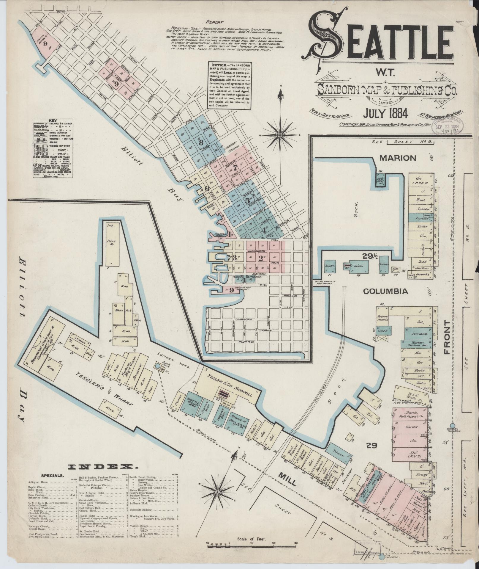 Sanborn Fire Insurance Map from Seattle, King County, Washington (1884), Sheet #0001 - Complete Map Set gallery image, historic Sanborn map, vintage wall art, Washington Washington