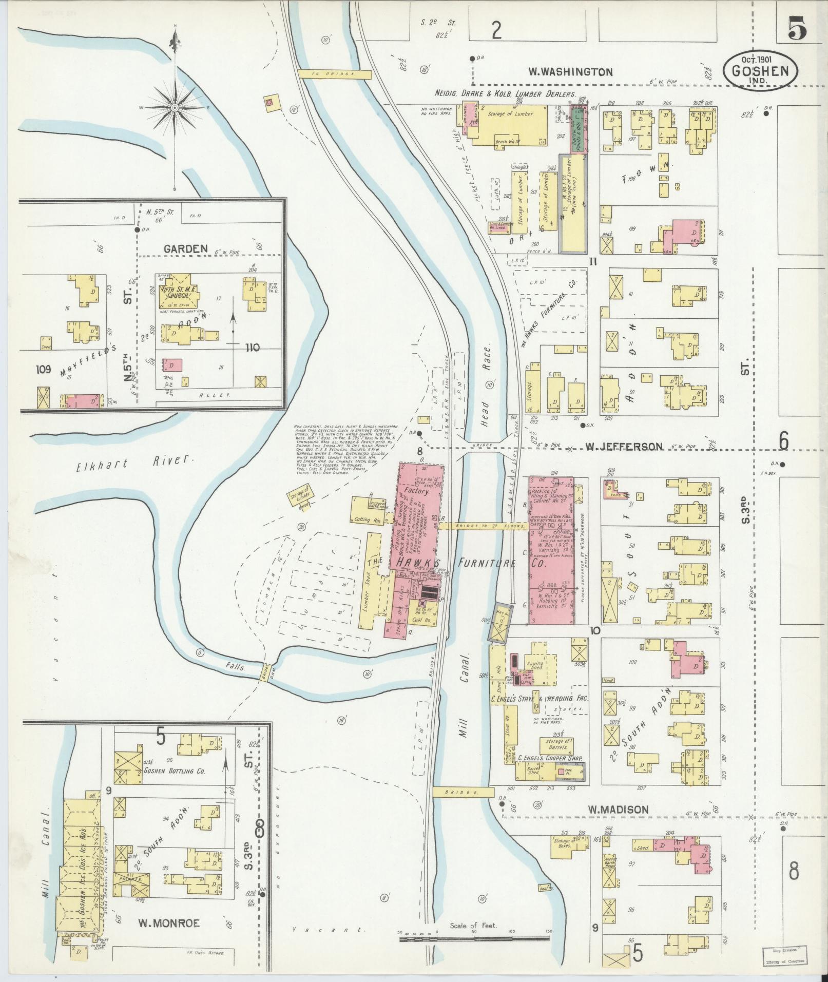 Sanborn Fire Insurance Map from Goshen, Elkhart County, Indiana (1901), Sheet #0005 - Complete Map Set gallery image, historic Sanborn map, vintage wall art, Indiana Indiana