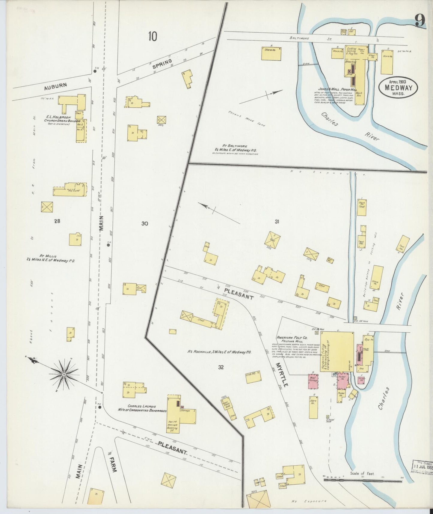Sanborn Fire Insurance Map from Medway, Norfolk County, Massachusetts (1903), Sheet #0009 - Complete Map Set gallery image, historic Sanborn map, vintage wall art, Massachusetts Massachusetts