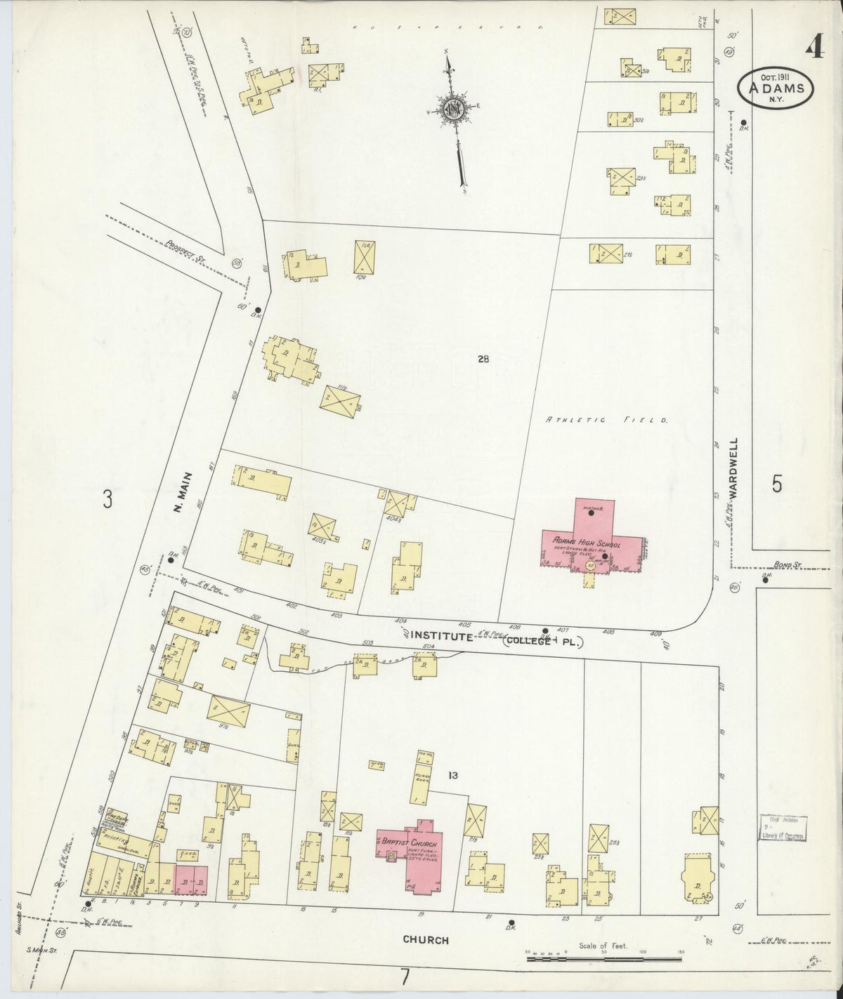 Sanborn Fire Insurance Map from Adams, Jefferson County, New York (1911), Sheet #0004 - Complete Map Set gallery image, historic Sanborn map, vintage wall art, New York New York