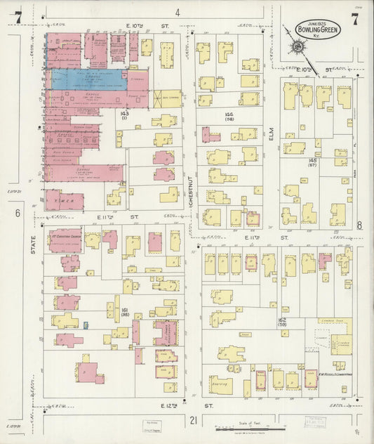 Sanborn Fire Insurance Map from Bowling Green, Warren County, Kentucky (1925), Sheet #0007 - Historic Sanborn Fire Insurance Map Print, vintage old map wall art, antique decor, genealogy gift, Kentucky Kentucky map