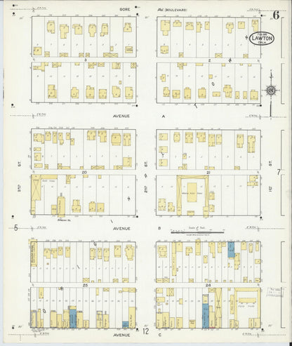 Sanborn Fire Insurance Map from Lawton, Comanche County, Oklahoma (1918), Sheet #0006 - Complete Map Set gallery image, historic Sanborn map, vintage wall art, Oklahoma Oklahoma