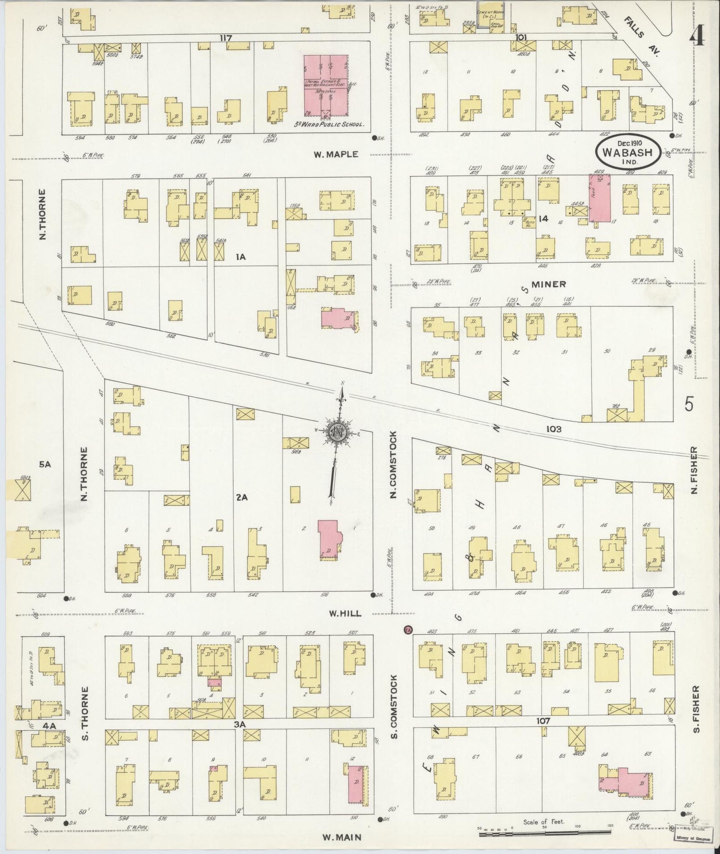 Sanborn Fire Insurance Map from Wabash, Wabash County, Indiana (1910), Sheet #0004 - Complete Map Set gallery image, historic Sanborn map, vintage wall art, Indiana Indiana