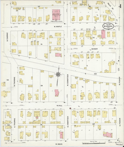 Sanborn Fire Insurance Map from Wabash, Wabash County, Indiana (1910), Sheet #0004 - Complete Map Set gallery image, historic Sanborn map, vintage wall art, Indiana Indiana