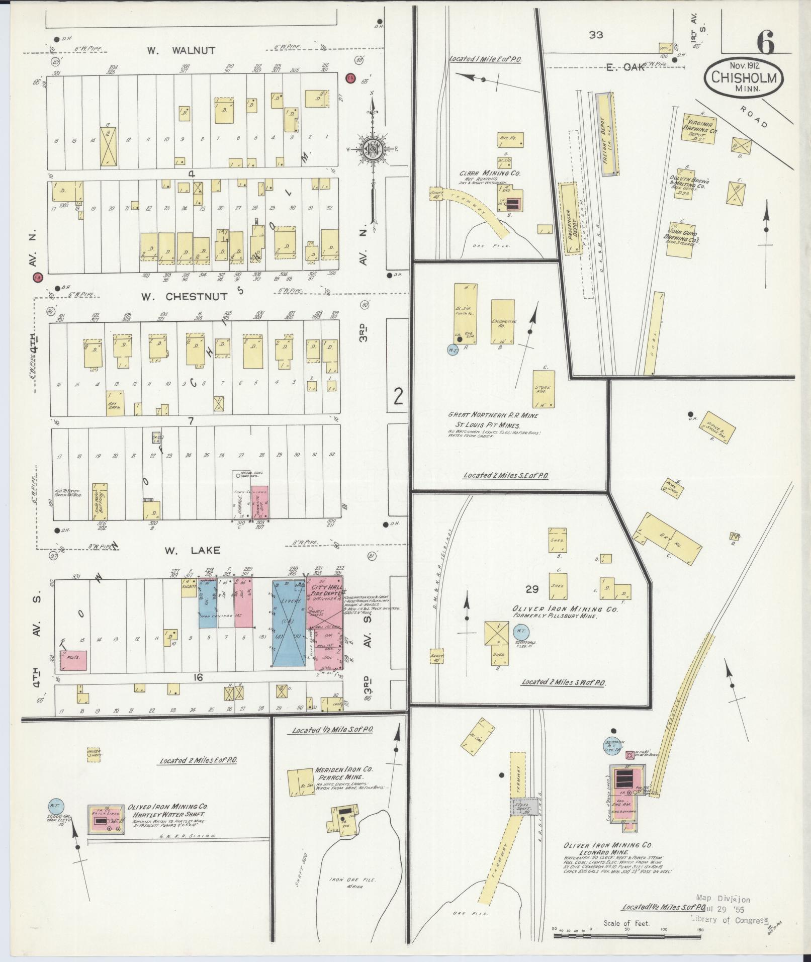 Sanborn Fire Insurance Map from Chisholm, Saint Louis County, Minnesota (1912), Sheet #0006 - Complete Map Set gallery image, historic Sanborn map, vintage wall art, Minnesota Minnesota