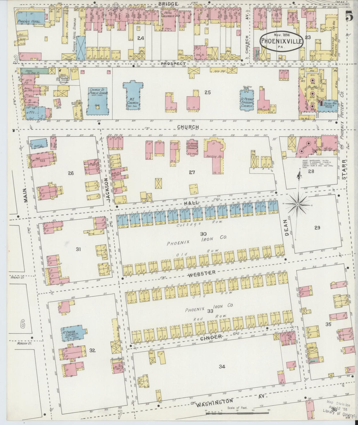 Sanborn Fire Insurance Map from Phoenixville, Chester County, Pennsylvania (1894), Sheet #0005 - Historic Sanborn Fire Insurance Map Print, vintage old map wall art, antique decor, genealogy gift, Pennsylvania Pennsylvania map