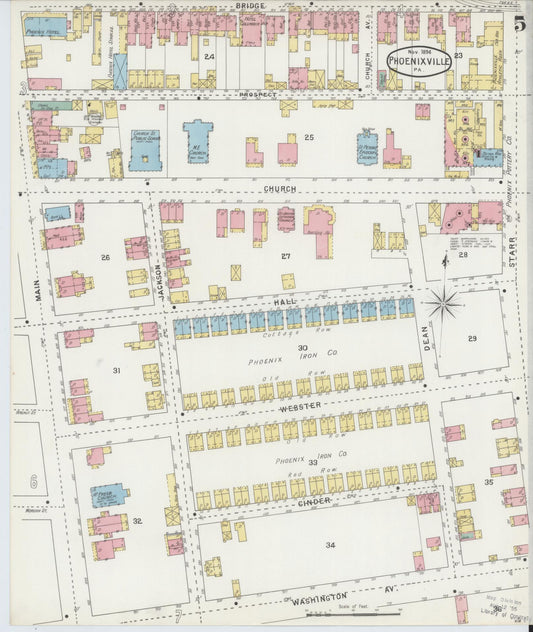 Sanborn Fire Insurance Map from Phoenixville, Chester County, Pennsylvania (1894), Sheet #0005 - Historic Sanborn Fire Insurance Map Print, vintage old map wall art, antique decor, genealogy gift, Pennsylvania Pennsylvania map