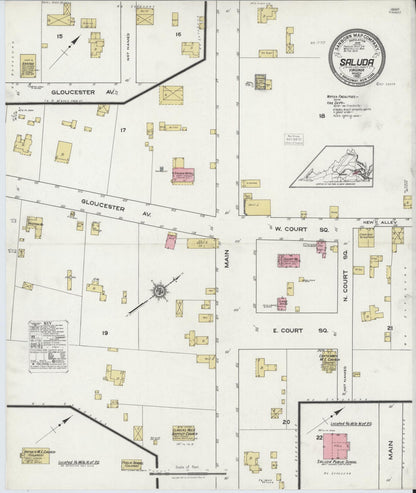 Sanborn Fire Insurance Map from Saluda, Middlesex County, Virginia (1921), Sheet #0001 - Historic Sanborn Fire Insurance Map Print, vintage old map wall art, antique decor, genealogy gift, Virginia Virginia map
