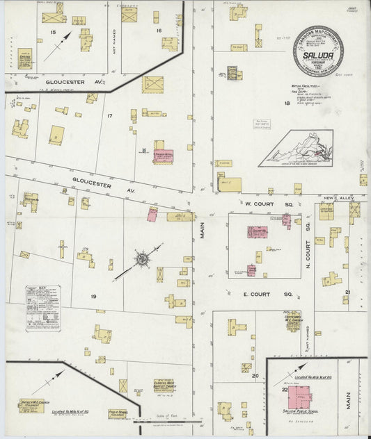 Sanborn Fire Insurance Map from Saluda, Middlesex County, Virginia (1921), Sheet #0001 - Historic Sanborn Fire Insurance Map Print, vintage old map wall art, antique decor, genealogy gift, Virginia Virginia map
