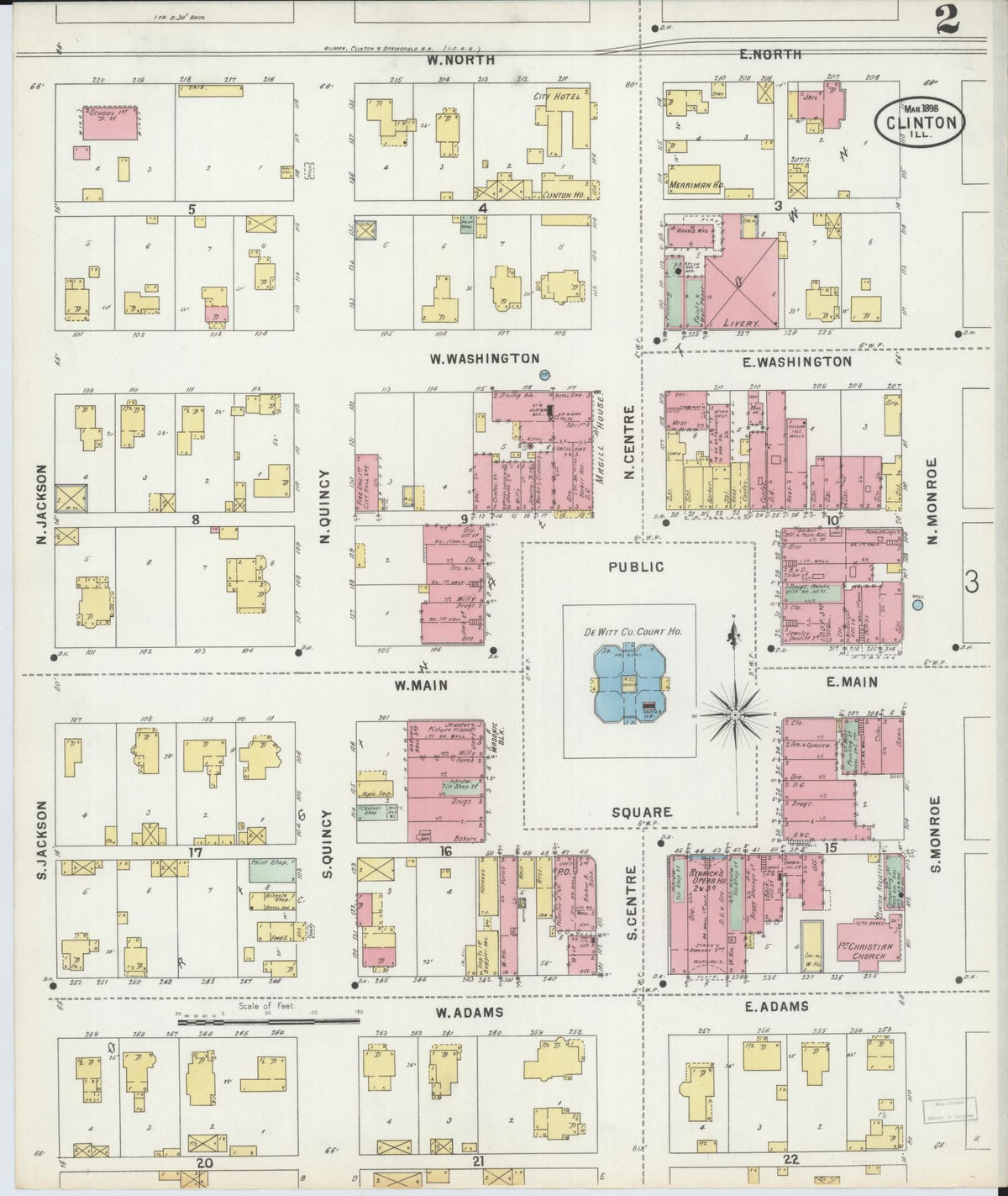 Sanborn Fire Insurance Map from Clinton, De Witt County, Illinois (1898), Sheet #0002 - Historic Sanborn Fire Insurance Map Print, vintage old map wall art, antique decor, genealogy gift, Illinois Illinois map