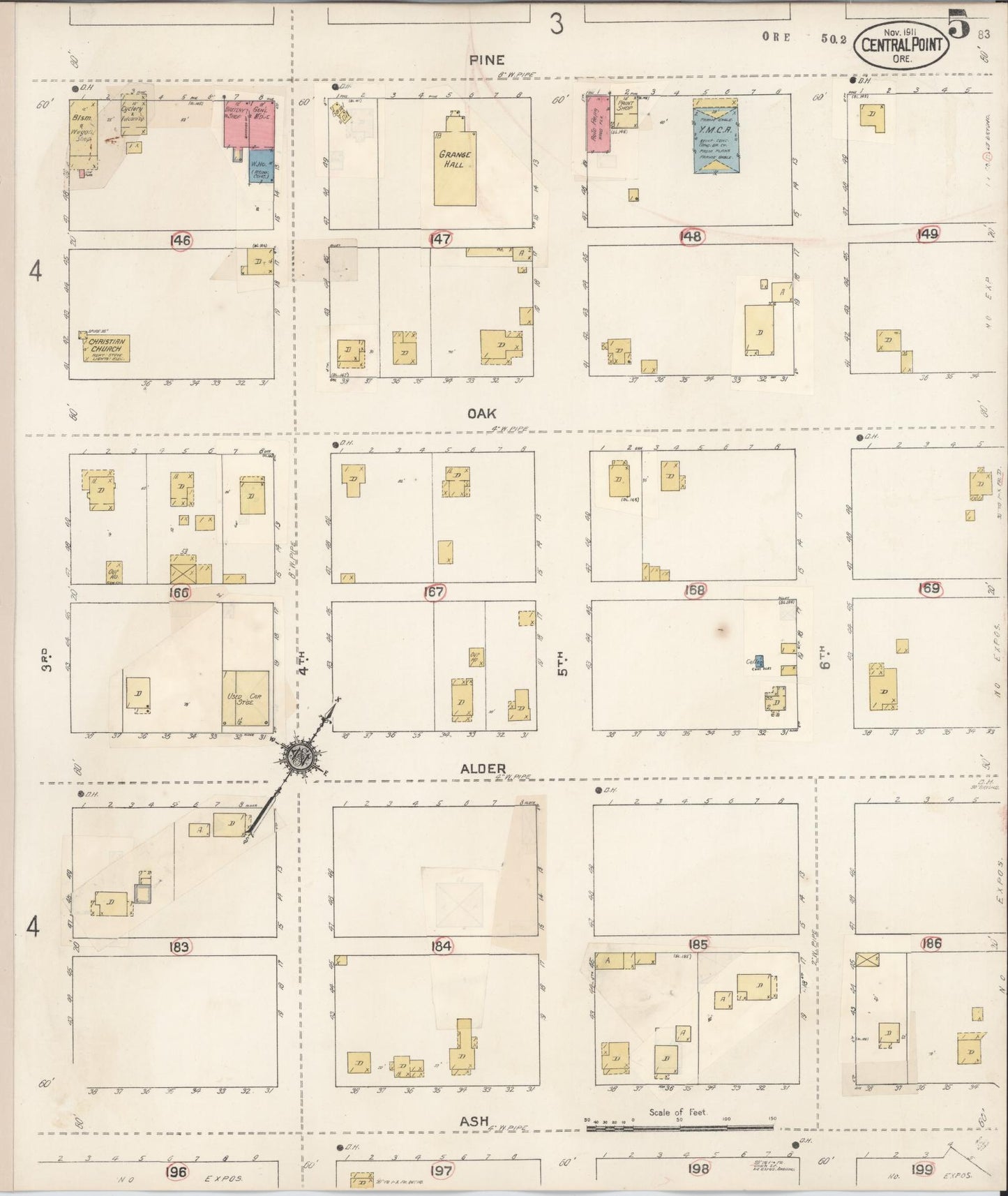 Sanborn Fire Insurance Map from Central Point, Jackson County, Oregon (1930), Sheet #0005 - Historic Sanborn Fire Insurance Map Print, vintage old map wall art, antique decor, genealogy gift, Oregon Oregon map
