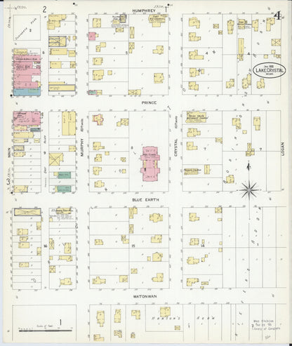 Sanborn Fire Insurance Map from Lake Crystal, Blue Earth County, Minnesota (1908), Sheet #0004 - Historic Sanborn Fire Insurance Map Print, vintage old map wall art, antique decor, genealogy gift, Minnesota Minnesota map