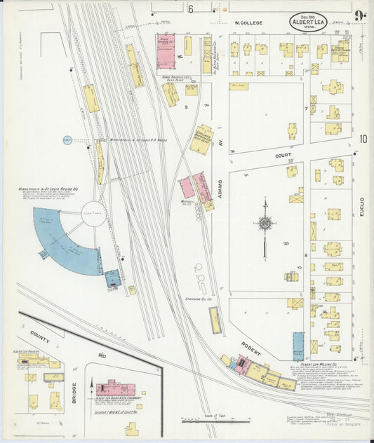 Sanborn Fire Insurance Map from Albert Lea, Freeborn County, Minnesota (1910), Sheet #0009 - Historic Sanborn Fire Insurance Map Print, vintage old map wall art, antique decor, genealogy gift, Minnesota Minnesota map