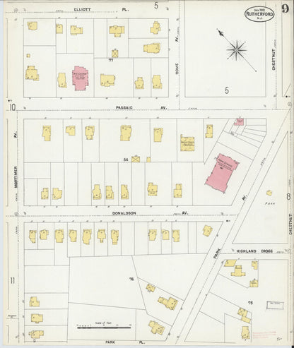 Sanborn Fire Insurance Map from Rutherford, Bergen County, New Jersey (1902), Sheet #0009 - Historic Sanborn Fire Insurance Map Print, vintage old map wall art, antique decor, genealogy gift, New Jersey New Jersey map