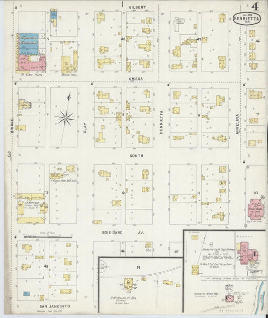 Sanborn Fire Insurance Map from Henrietta, Clay County, Texas (1896), Sheet #0004 - Historic Sanborn Fire Insurance Map Print, vintage old map wall art, antique decor, genealogy gift, Texas Texas map