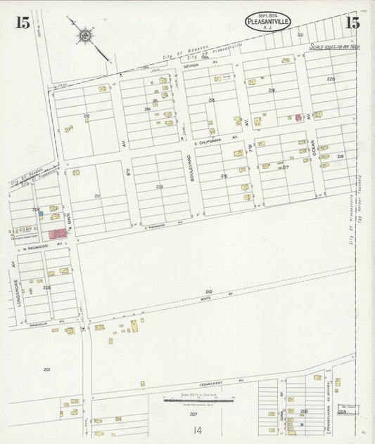 Sanborn Fire Insurance Map from Pleasantville, Atlantic County, New Jersey (1924), Sheet #0015 - Historic Sanborn Fire Insurance Map Print, vintage old map wall art, antique decor, genealogy gift, New Jersey New Jersey map