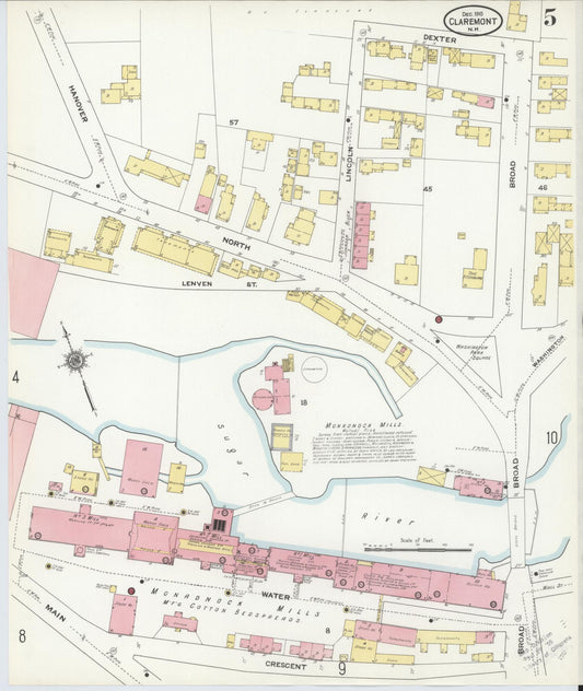 Sanborn Fire Insurance Map from Claremont, Sullivan County, New Hampshire (1910), Sheet #0005 - Historic Sanborn Fire Insurance Map Print, vintage old map wall art, antique decor, genealogy gift, New Hampshire New Hampshire map