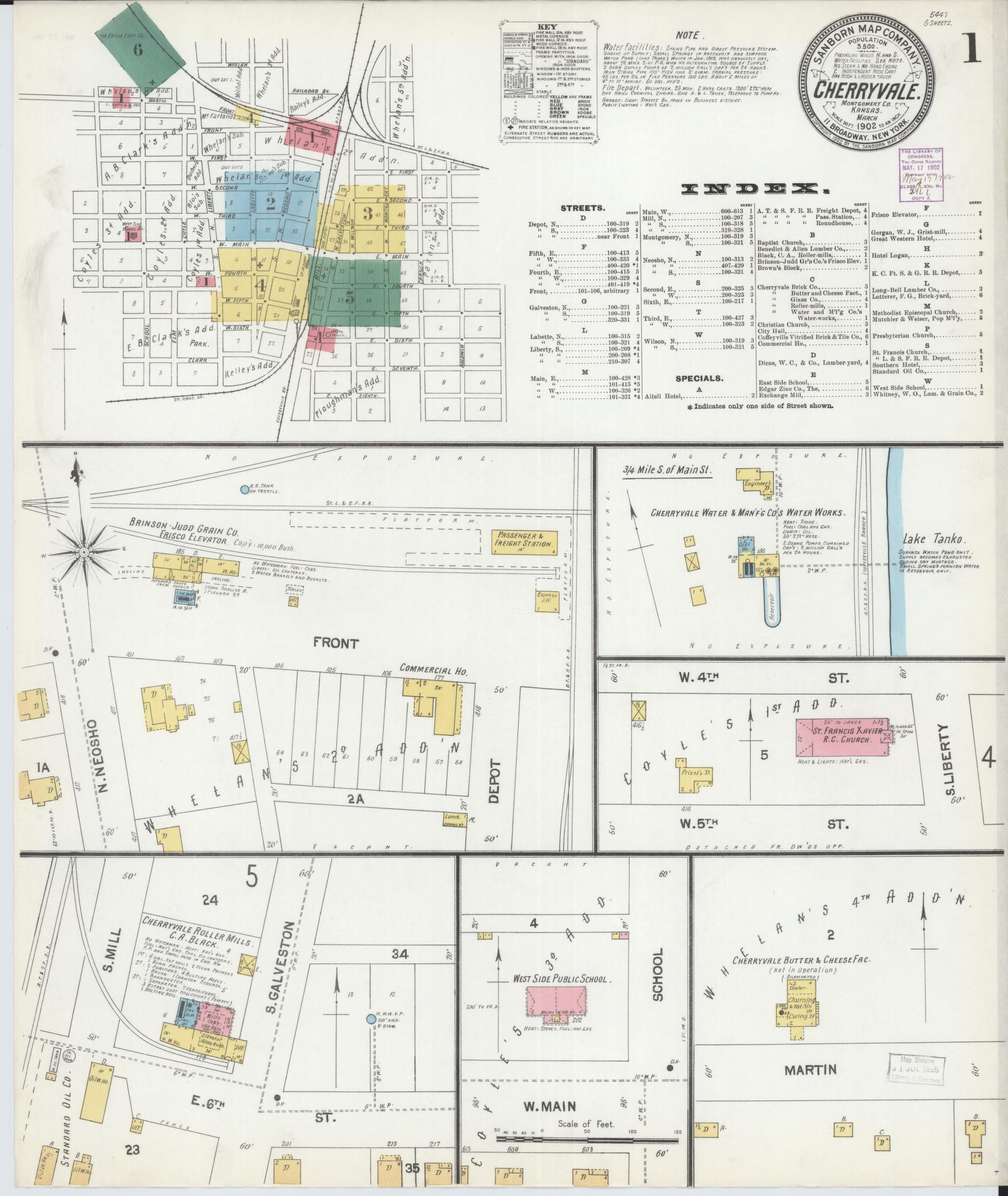 Sanborn Fire Insurance Map from Cherryvale, Montgomery County, Kansas (1902), Sheet #0001 - Historic Sanborn Fire Insurance Map Print, vintage old map wall art, antique decor, genealogy gift, Kansas Kansas map
