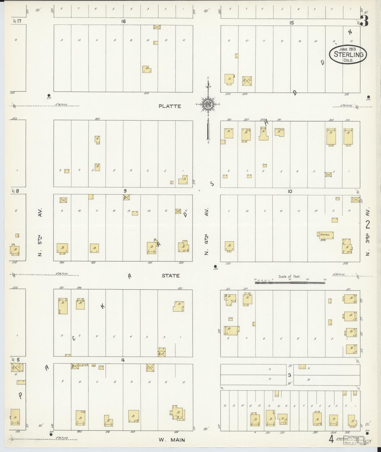 Sanborn Fire Insurance Map from Sterling, Logan County, Colorado (1913), Sheet #0003 - Historic Sanborn Fire Insurance Map Print, vintage old map wall art, antique decor, genealogy gift, Colorado Colorado map