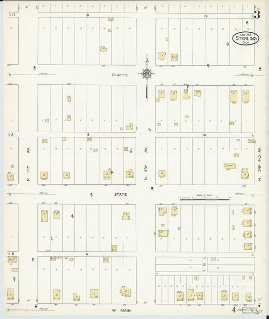 Sanborn Fire Insurance Map from Sterling, Logan County, Colorado (1913), Sheet #0003 - Historic Sanborn Fire Insurance Map Print, vintage old map wall art, antique decor, genealogy gift, Colorado Colorado map