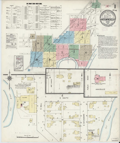 Sanborn Fire Insurance Map from North Manchester, Wabash County, Indiana (1914), Sheet #0001 - Complete Map Set gallery image, historic Sanborn map, vintage wall art, Indiana Indiana