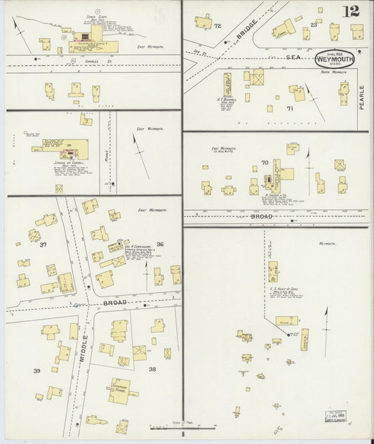 Sanborn Fire Insurance Map from Weymouth, Norfolk County, Massachusetts (1894), Sheet #0012 - Historic Sanborn Fire Insurance Map Print, vintage old map wall art, antique decor, genealogy gift, Massachusetts Massachusetts map