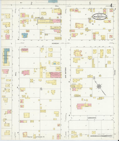 Sanborn Fire Insurance Map from New Braunfels, Comal County, Texas (1912), Sheet #0004 - Historic Sanborn Fire Insurance Map Print, vintage old map wall art, antique decor, genealogy gift, Texas Texas map