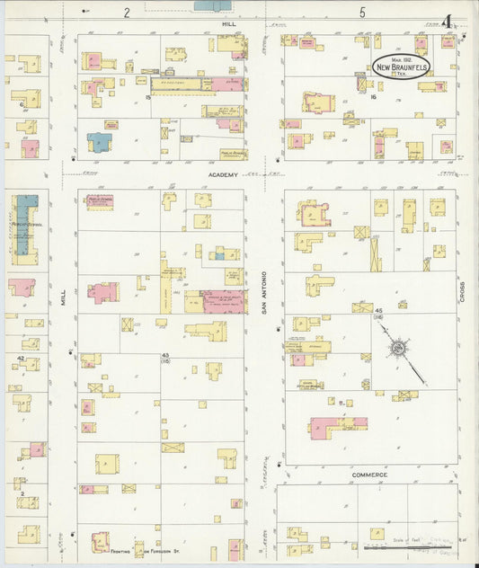 Sanborn Fire Insurance Map from New Braunfels, Comal County, Texas (1912), Sheet #0004 - Historic Sanborn Fire Insurance Map Print, vintage old map wall art, antique decor, genealogy gift, Texas Texas map