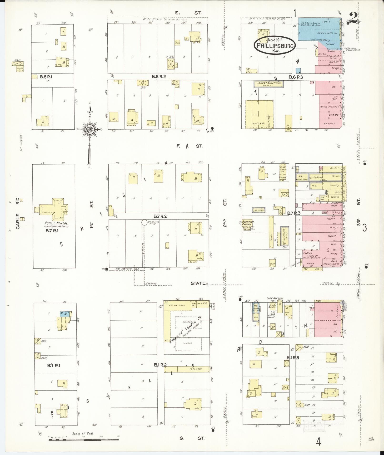 Sanborn Fire Insurance Map from Phillipsburg, Phillips County, Kansas (1911), Sheet #0002 - Historic Sanborn Fire Insurance Map Print, vintage old map wall art, antique decor, genealogy gift, Kansas Kansas map