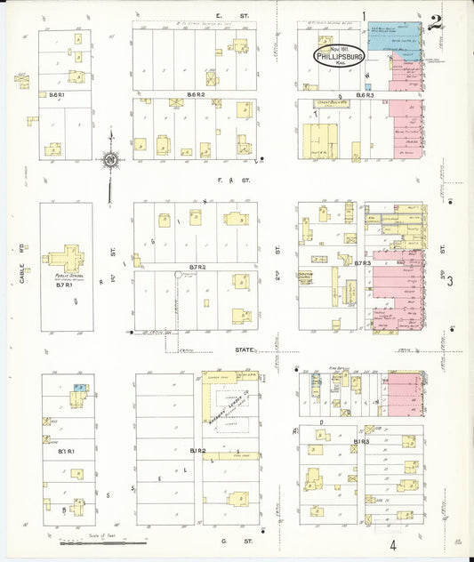 Sanborn Fire Insurance Map from Phillipsburg, Phillips County, Kansas (1911), Sheet #0002 - Historic Sanborn Fire Insurance Map Print, vintage old map wall art, antique decor, genealogy gift, Kansas Kansas map