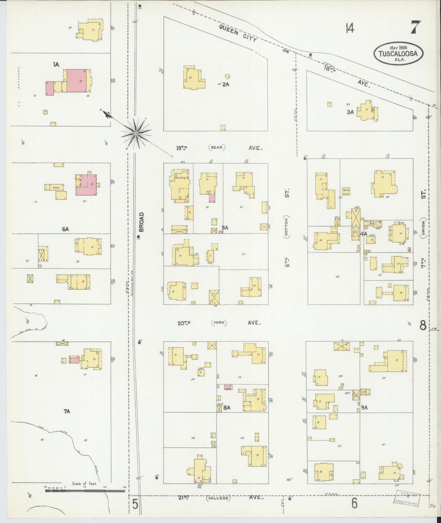Sanborn Fire Insurance Map from Tuscaloosa, Tuscaloosa County, Alabama (1905), Sheet #0007 - Complete Map Set gallery image, historic Sanborn map, vintage wall art, Alabama Alabama