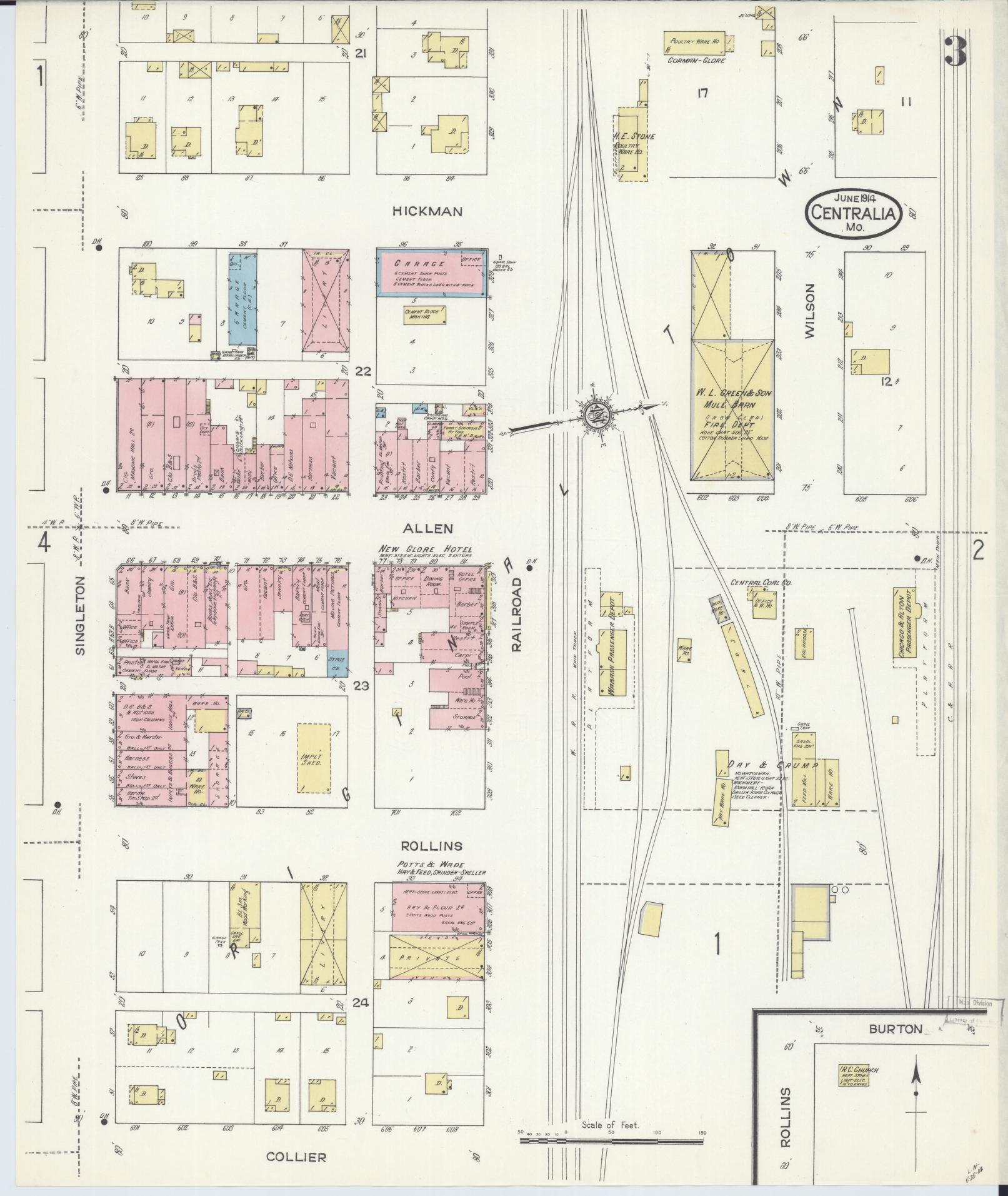 Sanborn Fire Insurance Map from Centralia, Boone County, Missouri (1914), Sheet #0003 - Complete Map Set gallery image, historic Sanborn map, vintage wall art, Missouri Missouri