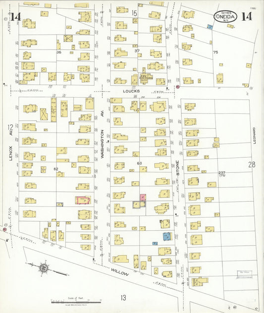 Sanborn Fire Insurance Map from Oneida, Madison County, New York (1923), Sheet #0014 - Historic Sanborn Fire Insurance Map Print, vintage old map wall art, antique decor, genealogy gift, New York New York map
