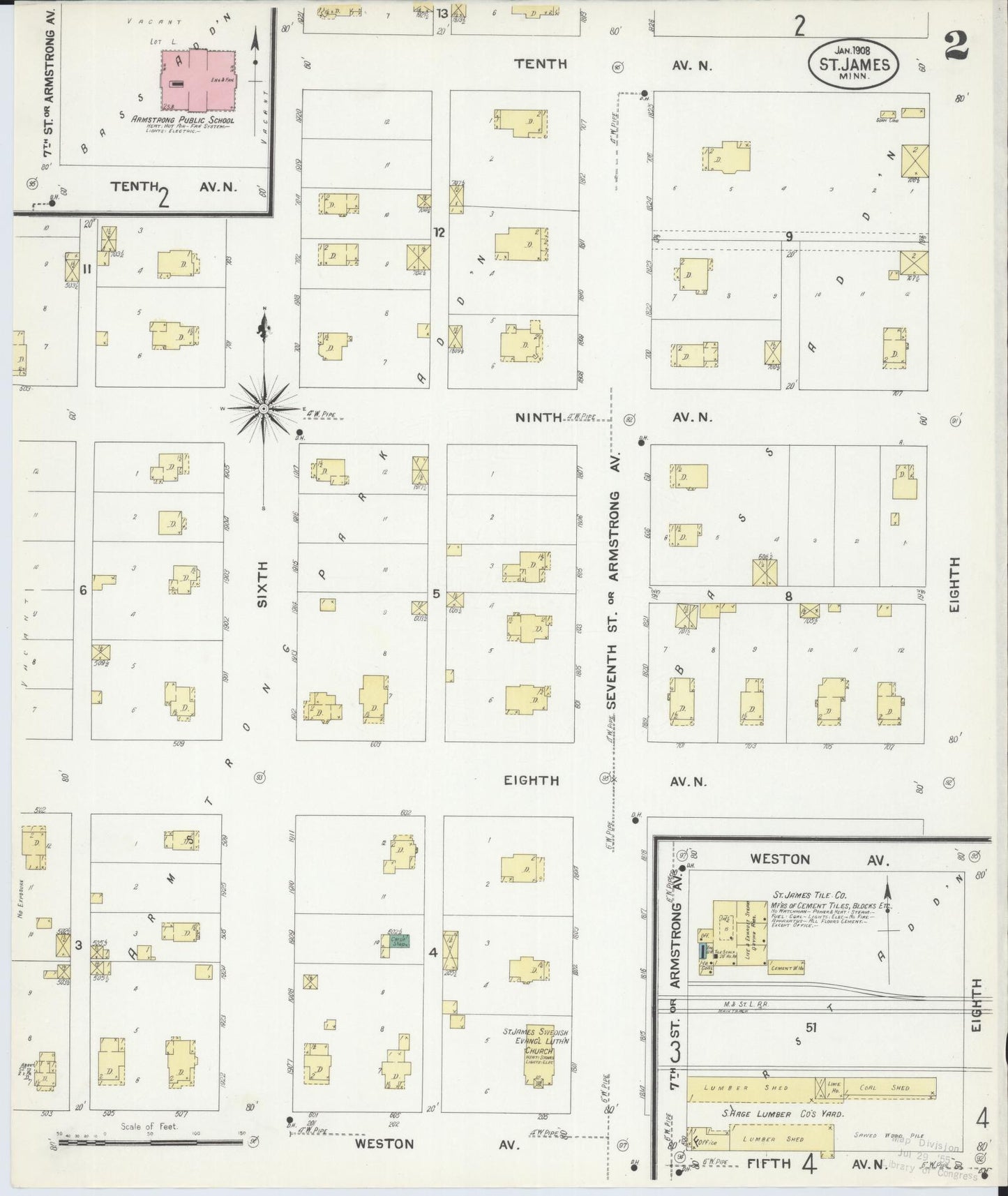 Sanborn Fire Insurance Map from Saint James, Watonwan County, Minnesota (1908), Sheet #0002 - Complete Map Set gallery image, historic Sanborn map, vintage wall art, Minnesota Minnesota